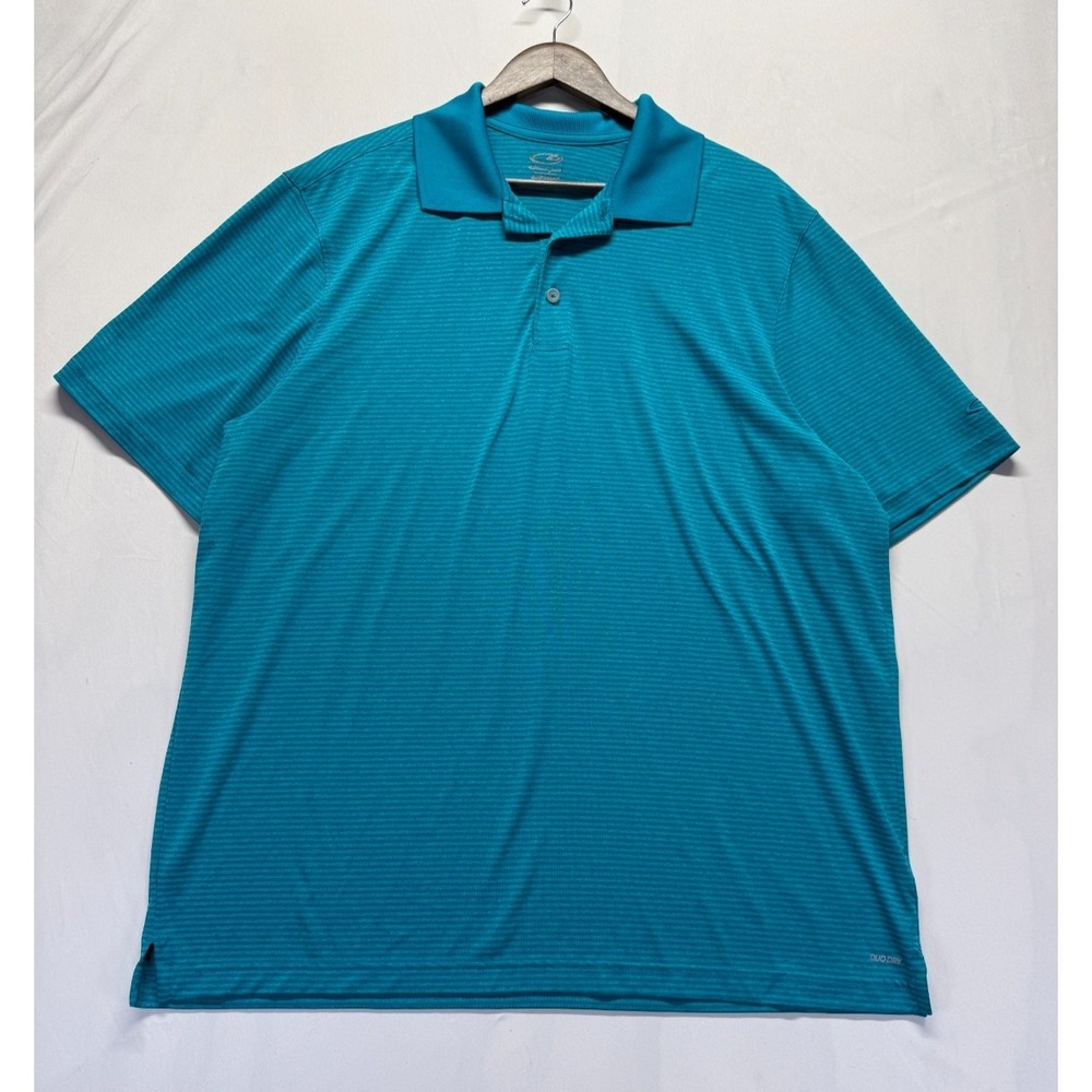 Champion Duo Dry Polo Shirt‎ Mens XL Teal Blue Striped Side Slits Golf Tennis